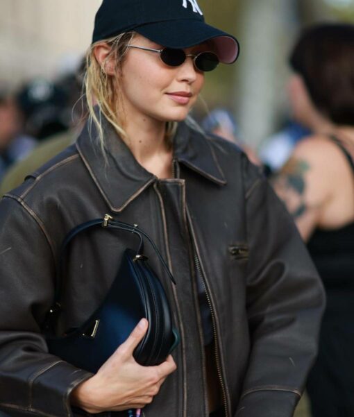 Gigi Hadid Brown Leather Jacket-1