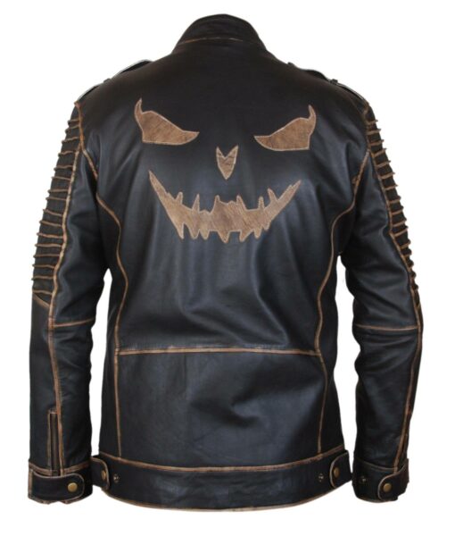 Joker Face Black Leather Biker Jacket-4