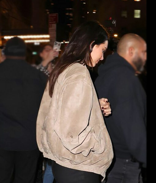 Kendall Jenner Suede Leather Brown Jacket-2