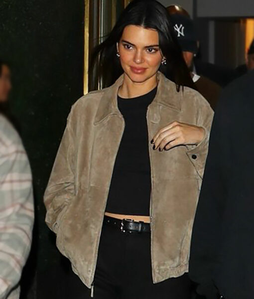 Kendall Jenner Suede Leather Brown Jacket-3