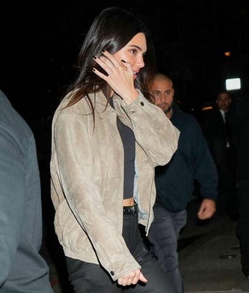 Kendall Jenner Suede Leather Brown Jacket-4