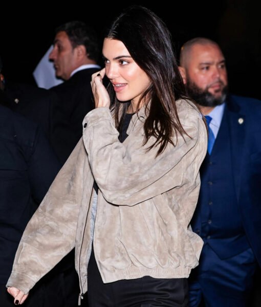 Kendall Jenner Suede Leather Brown Jacket-1