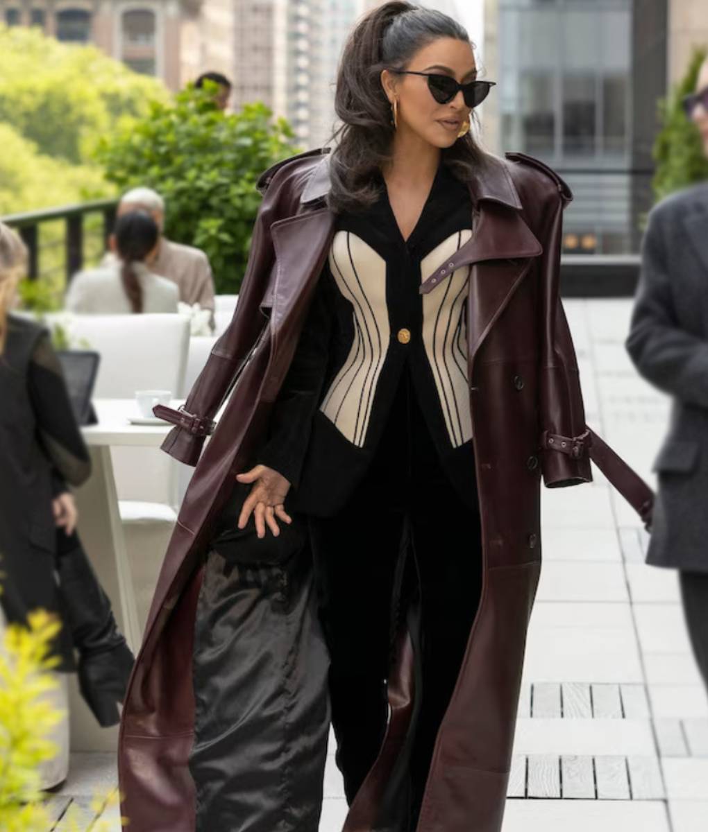 Kim AHS Delicate Maroon Leather Coat (5)