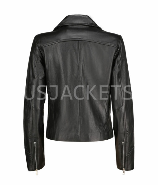 Ladies Black Leather Cafe Racer Biker Jacket-6