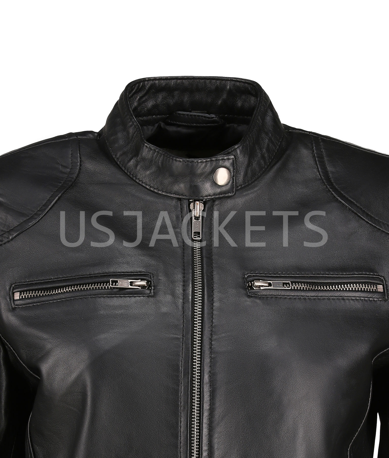 Ladies Cafe Racer Black Leather Jacket (5)