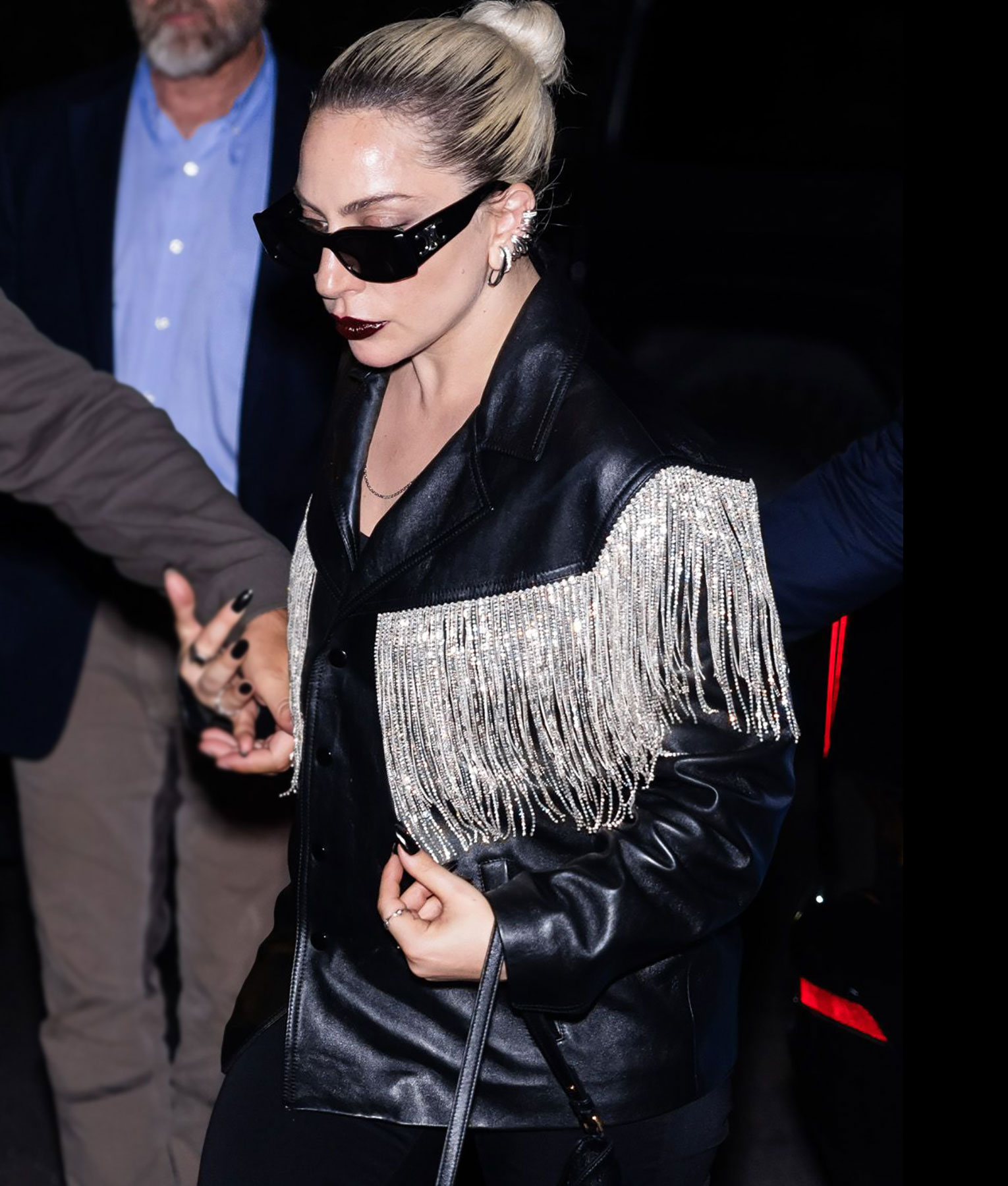 Lady Gaga Black Leather Fringe Jacket (1)