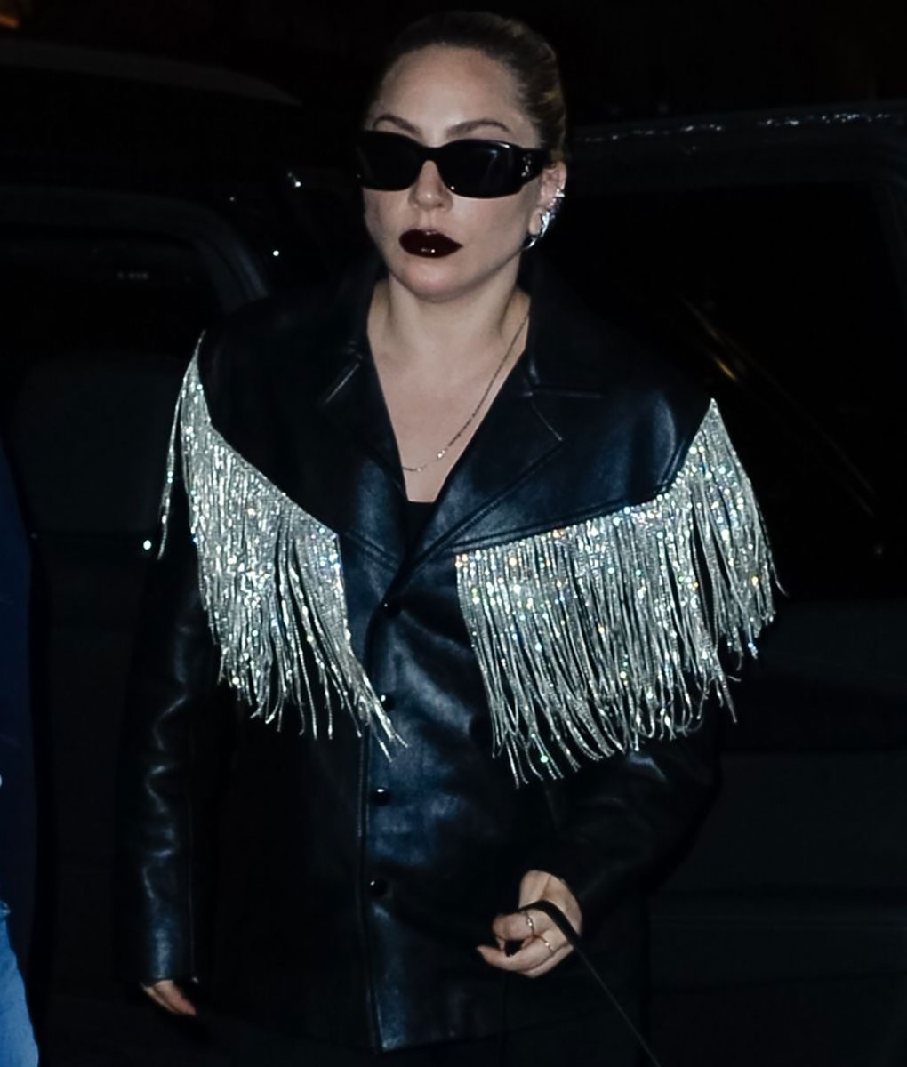 Lady Gaga Black Leather Fringe Jacket (4)