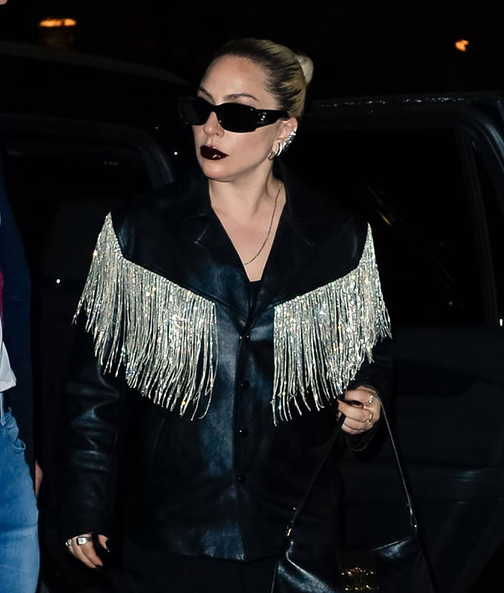 Lady Gaga Black Leather Fringe Jacket (5)