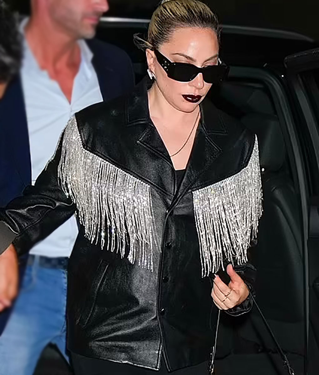 Lady Gaga Black Leather Fringe Jacket (6)