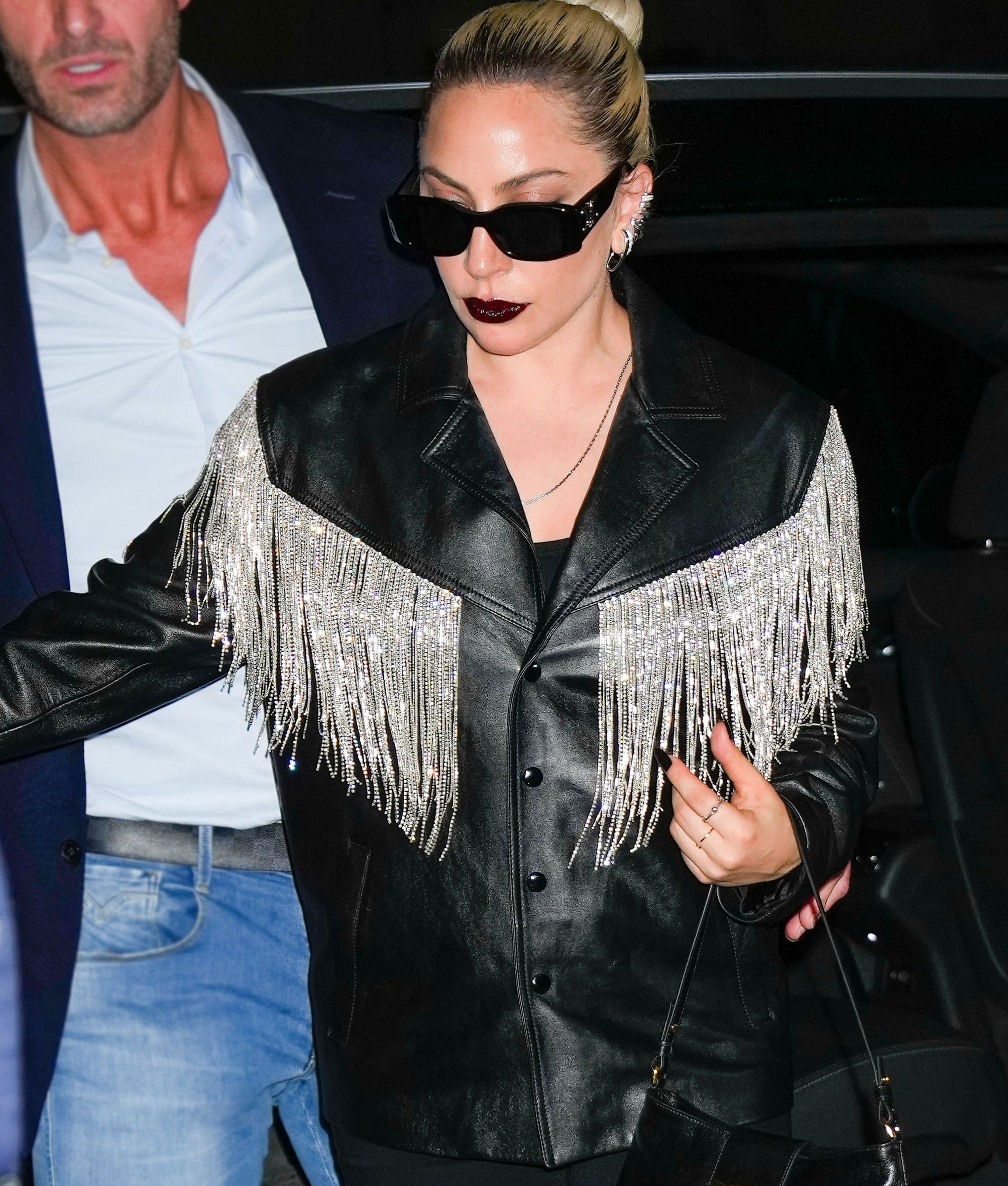 Lady Gaga Black Leather Fringe Jacket (7)