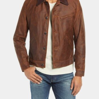 Mens Waxed Brown Leather Cowboy Jacket-3