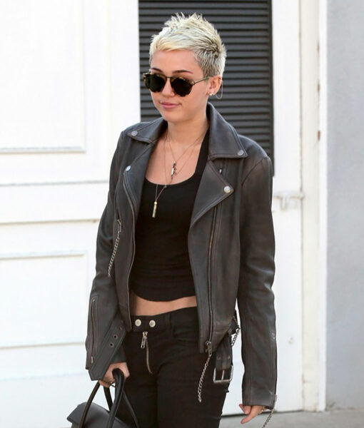Miley Cyrus Black Leather Jacket-2