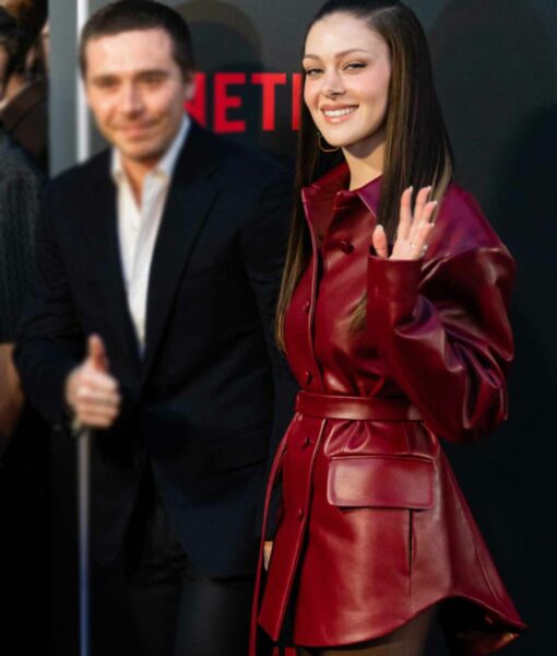 Netflix Beckham Uk Premiere Nicola Peltz Maroon Jacket