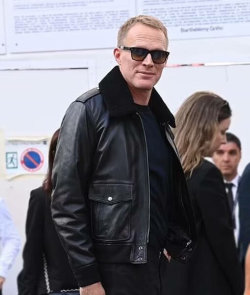 Paul Bettany Shearling Black Leather Jacket-3