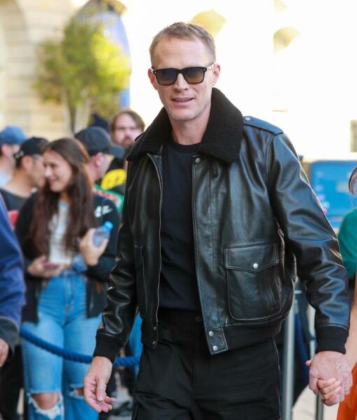 Paul Bettany Shearling Black Leather Jacket-1