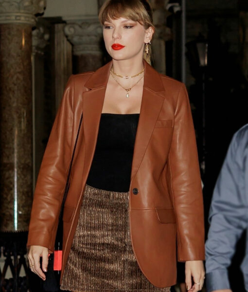 Taylor Swift 1989 Brown Leather Blazer-3