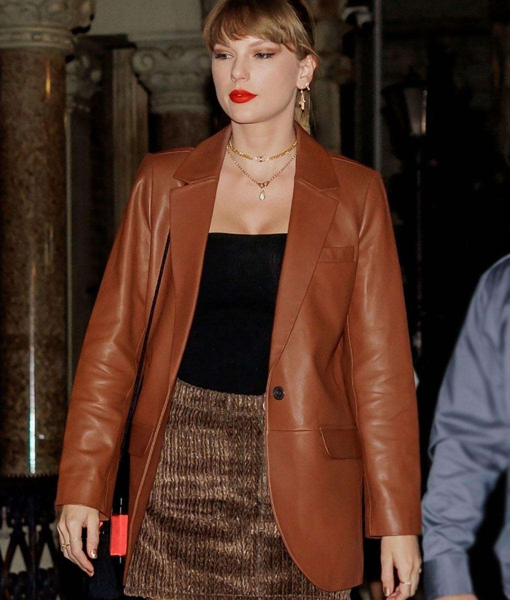 Taylor Swift Brown Leather Blazer (2)