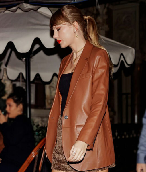 Taylor Swift 1989 Brown Leather Blazer-4