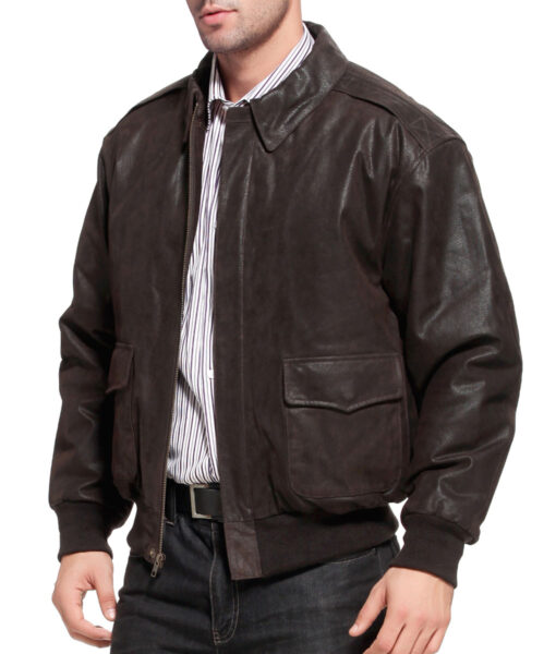 Mens Brown Leather Flight Jacket-6
