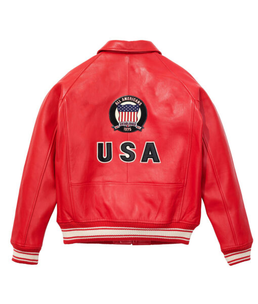 All Americans 1975 USA Red Leather Bomber Jacket