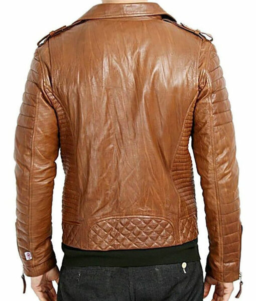 Mens Asymmetrical Brown Leather Biker Jacket