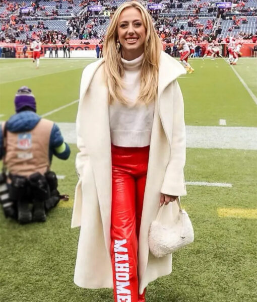 Brittany Mahomes Chiefs Game White Trench Coat-1