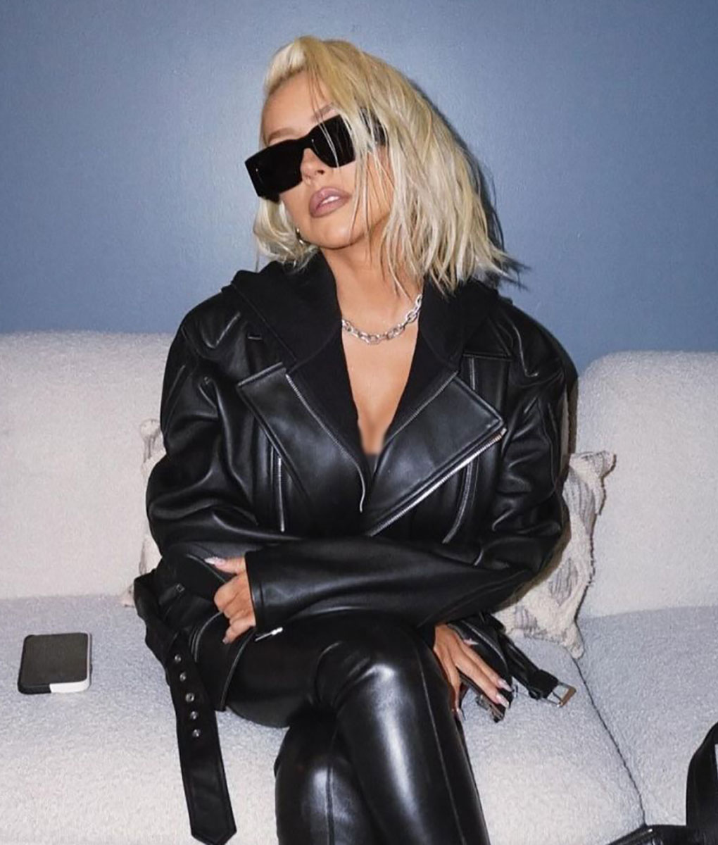 Christina Aguilera Black Leather Jacket (4)