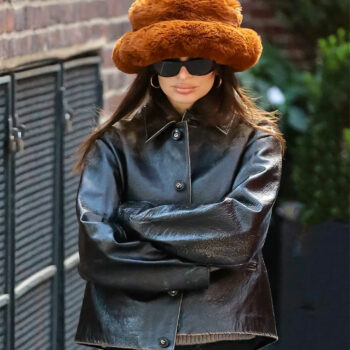 Emily Ratajkowski Black Leather Jacket-2
