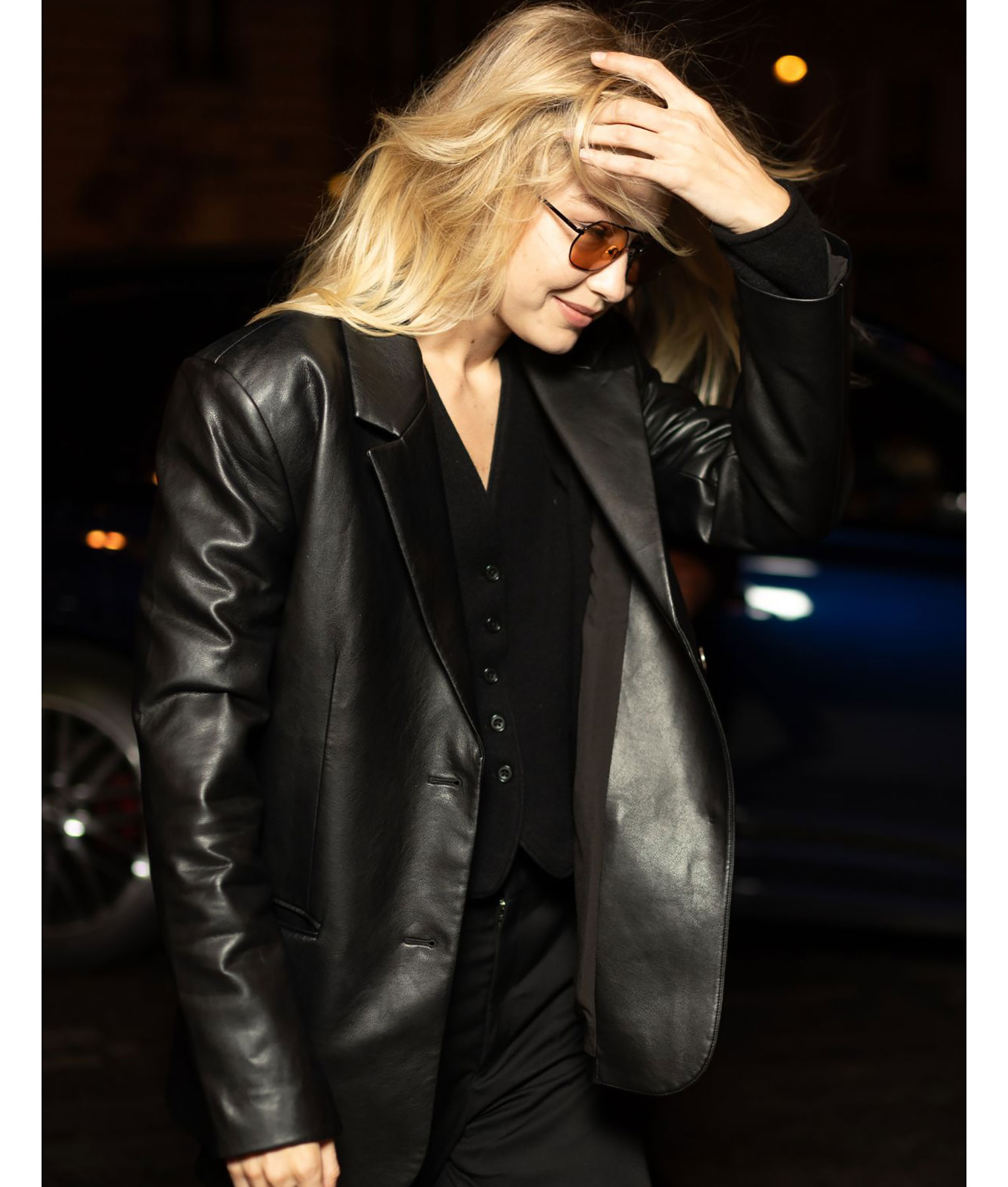 Gigi Hadid Black Leather Blazer (3)