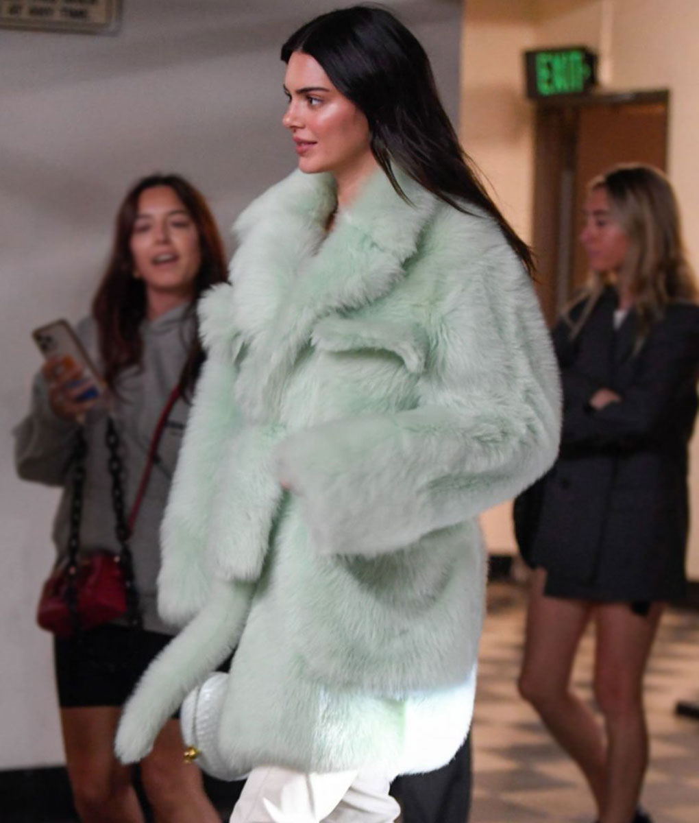 Kendall Jenner Mint Green Fur Coat (2)