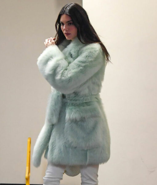 Kendall Jenner Mint Green Faux Fur Coat-4