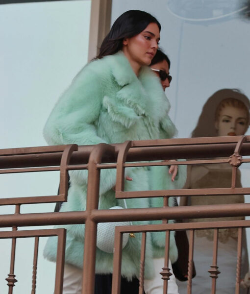 Kendall Jenner Mint Green Faux Fur Coat-1