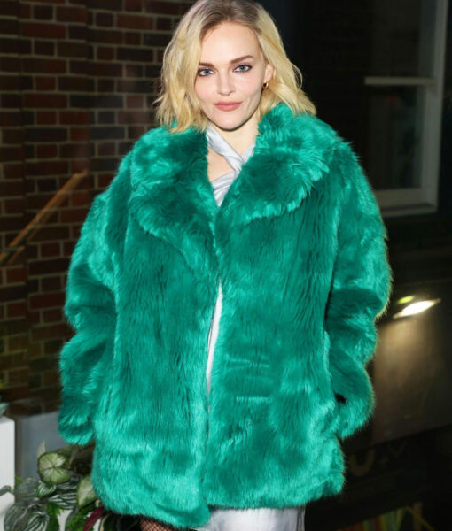 Madeline Brewer Green Faux Fur Coat
