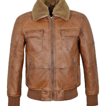 Mens Brown Leather Aviator Bomber Shearling jacket