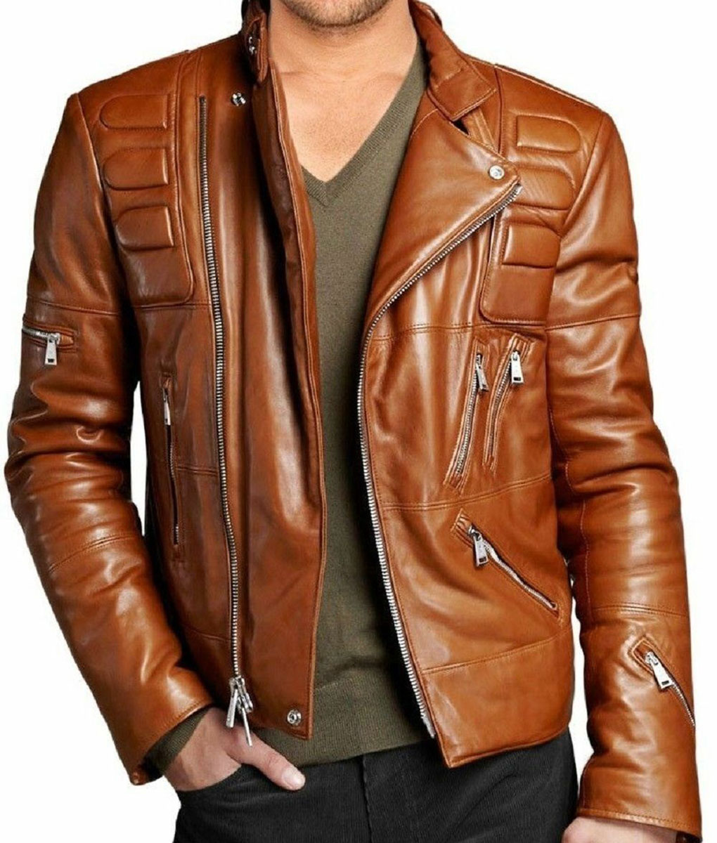 Mens Padded Style Brown Leather Jacket (1)