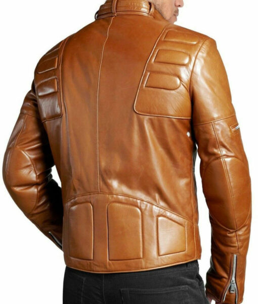 Mens Padded Style Brown Leather Motorcycle Jacket