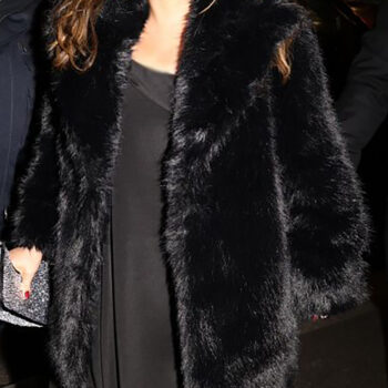Selena Gomez Black Short Fur Coat-1