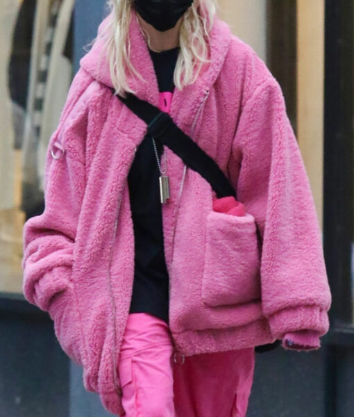 Taylor Momsen Pink Shearling Hooded Jacket