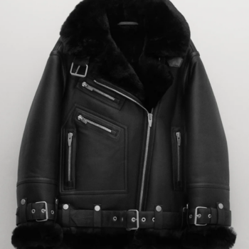 Women’s Aviator Black Leather Fur Jacket-2