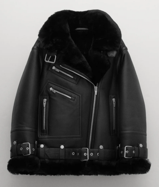 Women’s Aviator Black Leather Fur Jacket-2