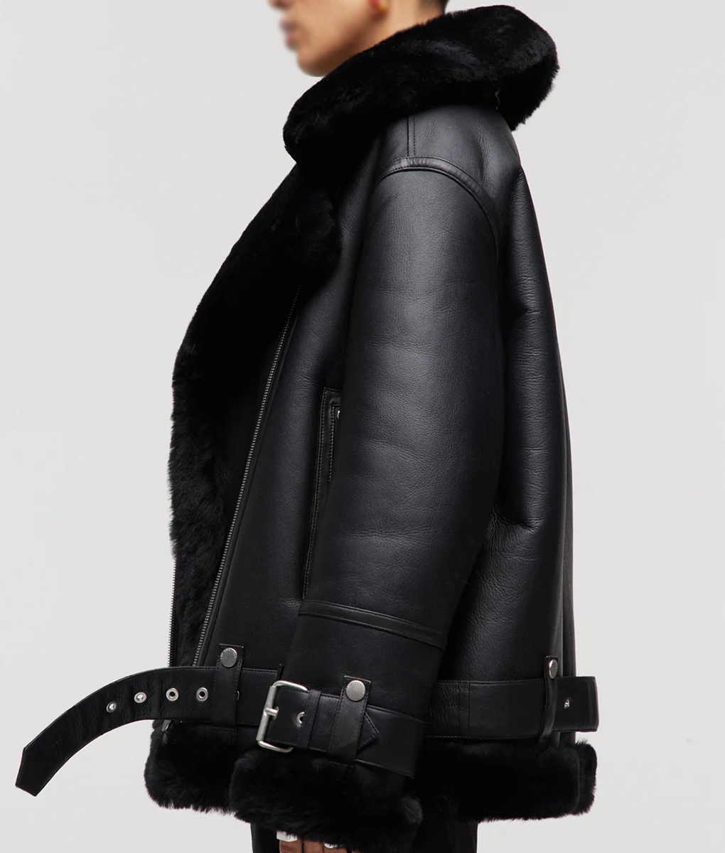 Women’s Aviator Fur Leather Jacket (2)