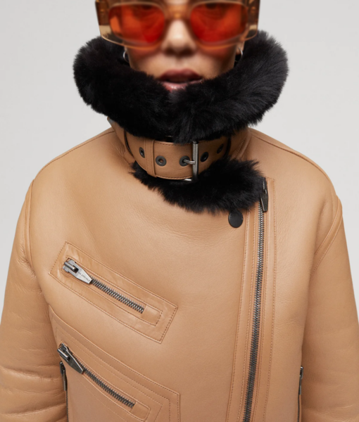 Women’s Aviator Brown Leather Fur Jacket-3