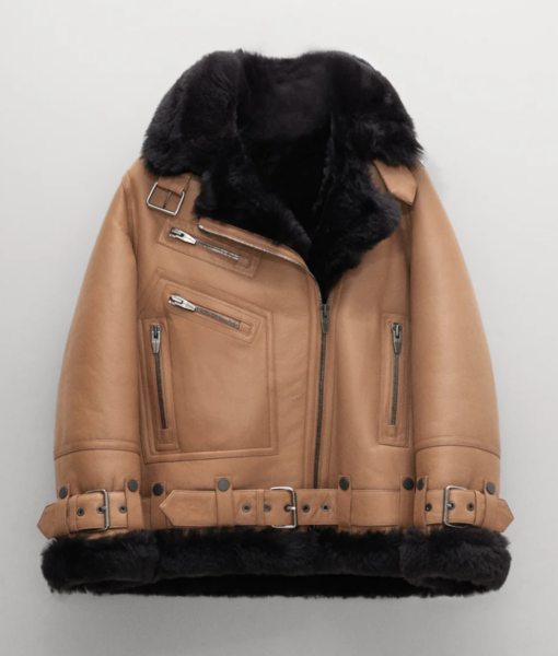 Women’s Aviator Brown Leather Fur Jacket