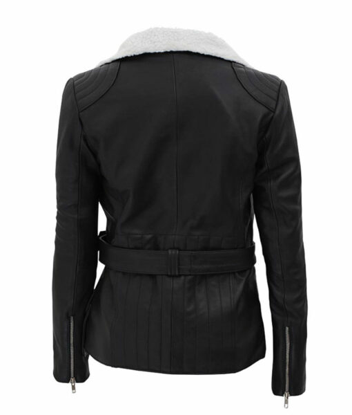 Womens Fur Collar Black Leather Jacket