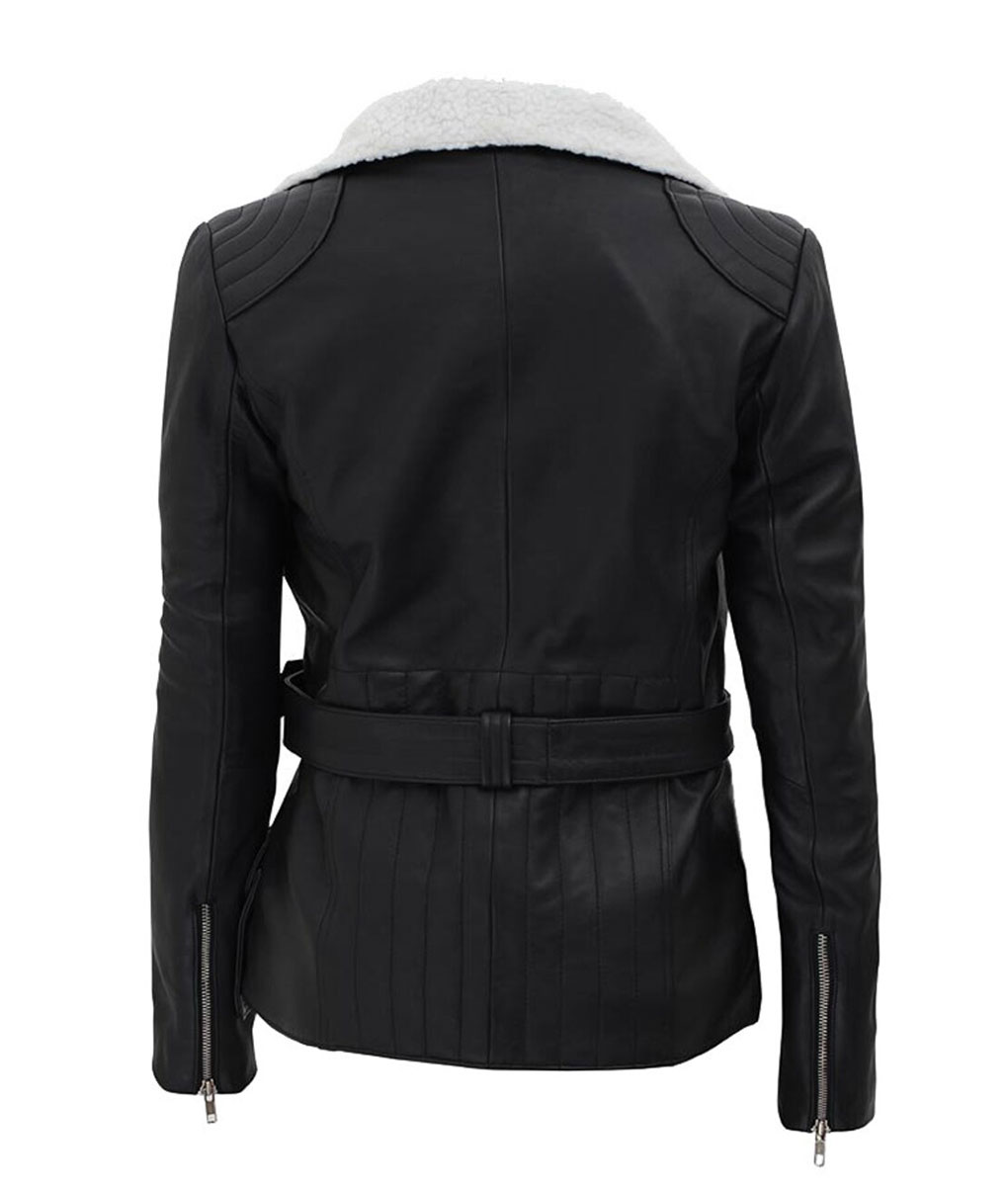 Womens Black Leather Biker Jacket (1)