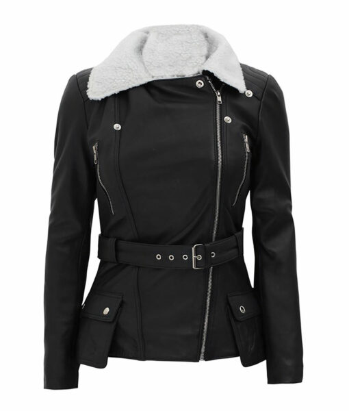 Womens Fur Collar Black Jacket