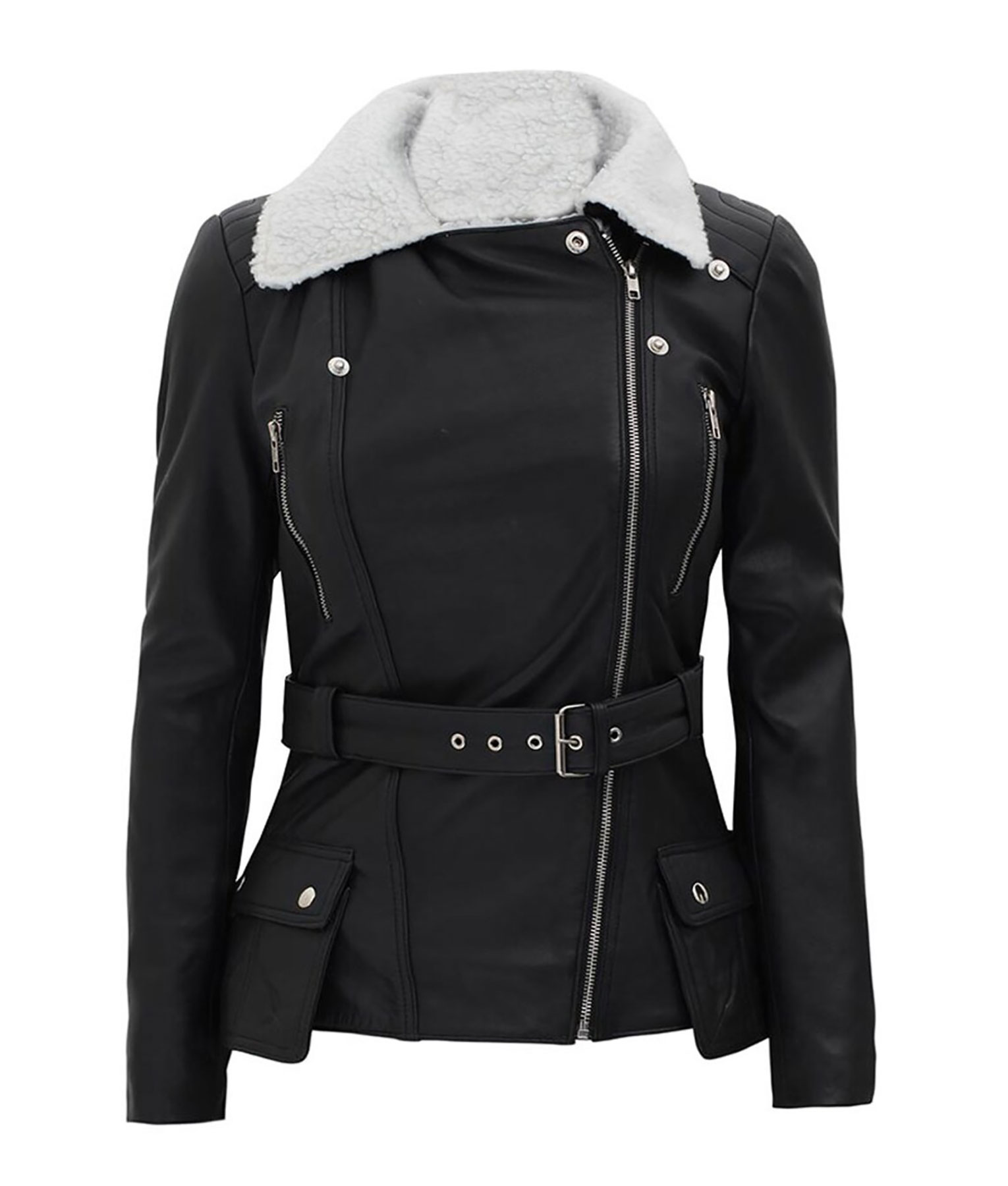 Womens Black Leather Biker Jacket (2)