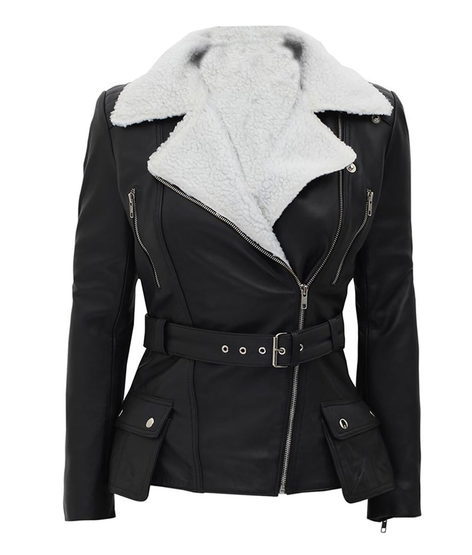 Womens Black Leather Biker Jacket (3)