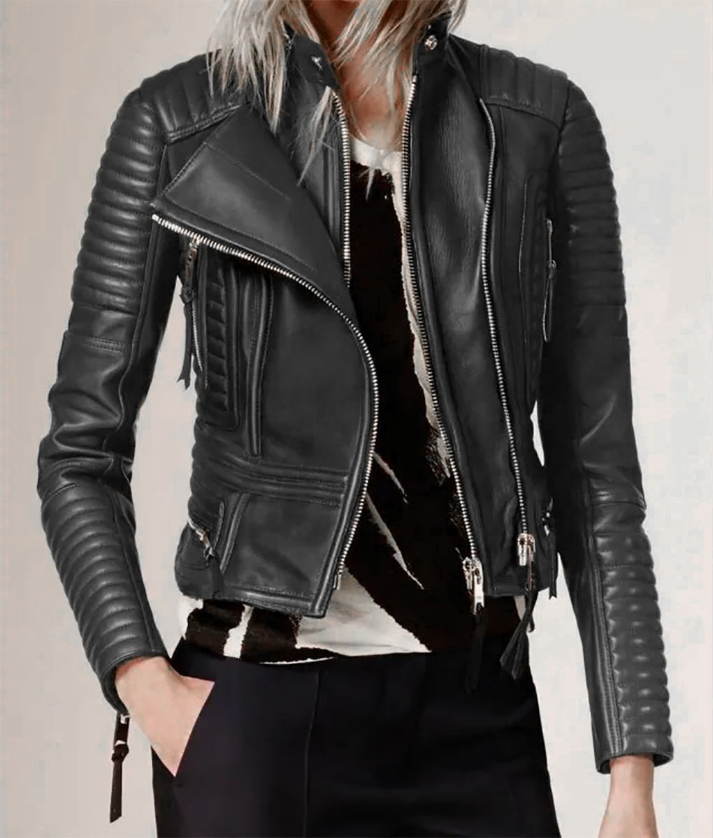Women’s Black Leather Crop Jacket