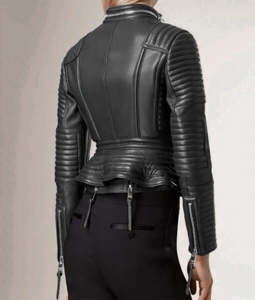 Women’s Black Leather Crop Bikers Jacket